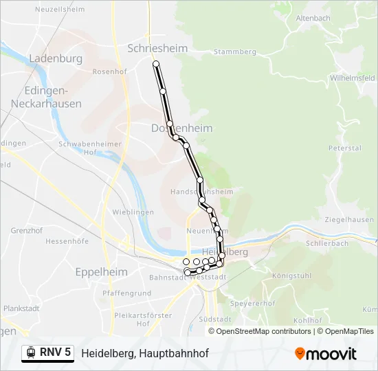 RNV 5 Light Rail Line Map