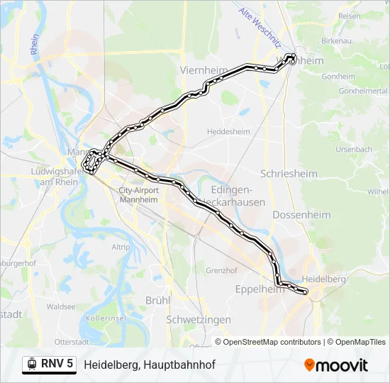 RNV 5 Light Rail Line Map