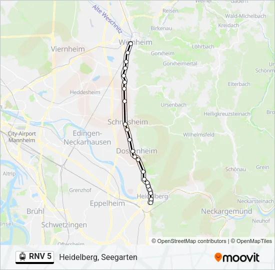 RNV 5 Light Rail Line Map