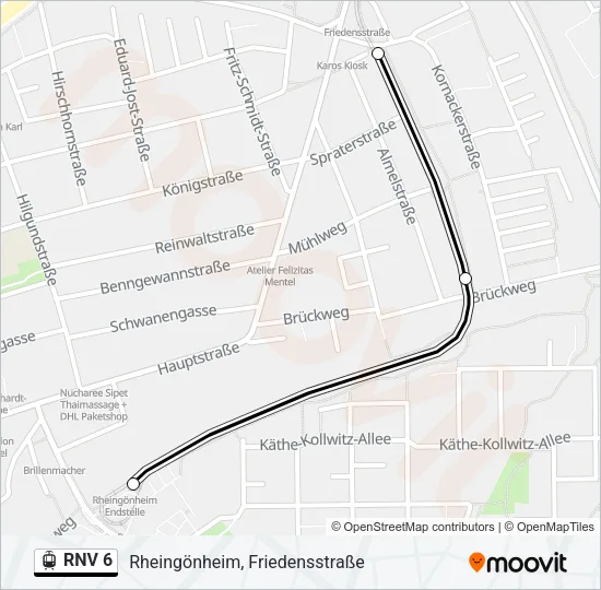 Трамвай RNV 6: карта маршрута