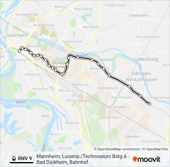 RNV 9 Light Rail Line Map