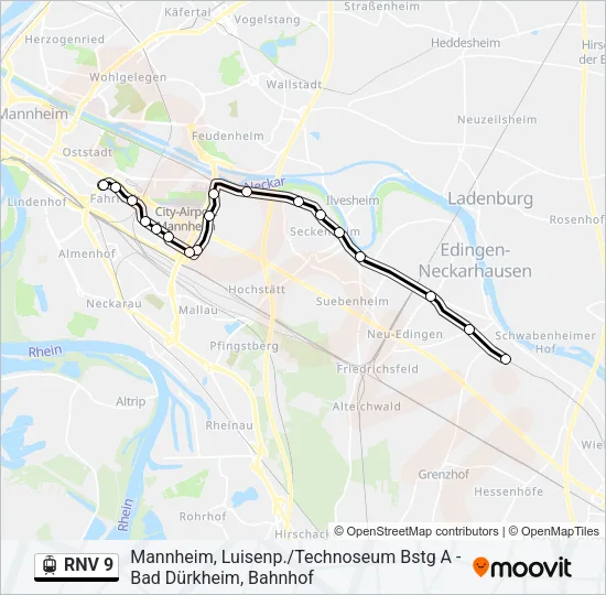 Трамвай RNV 9: карта маршрута