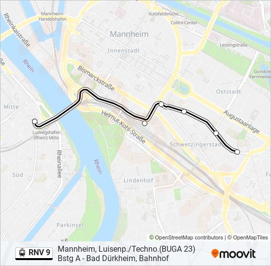 RNV 9 light rail Line Map