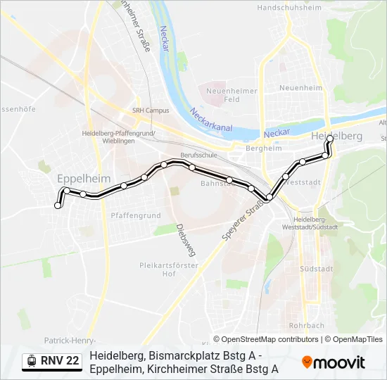 RNV 22 Light Rail Line Map