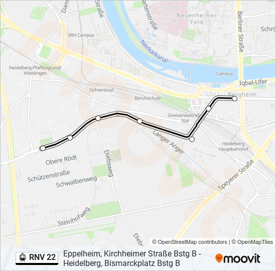 RNV 22 light rail Line Map