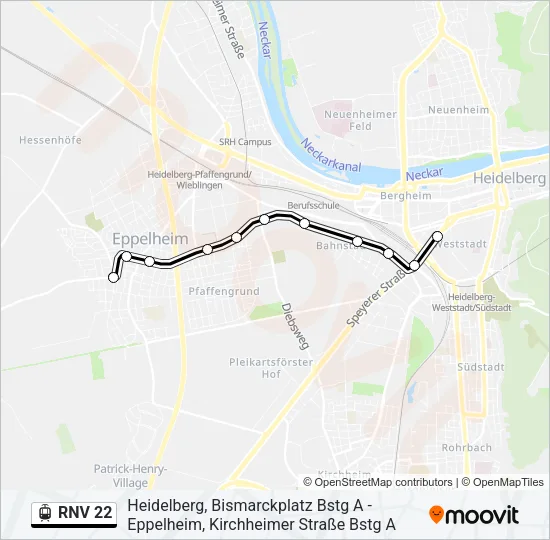 RNV 22 Light Rail Line Map
