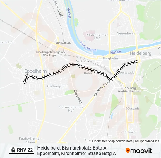 RNV 22 Light Rail Line Map