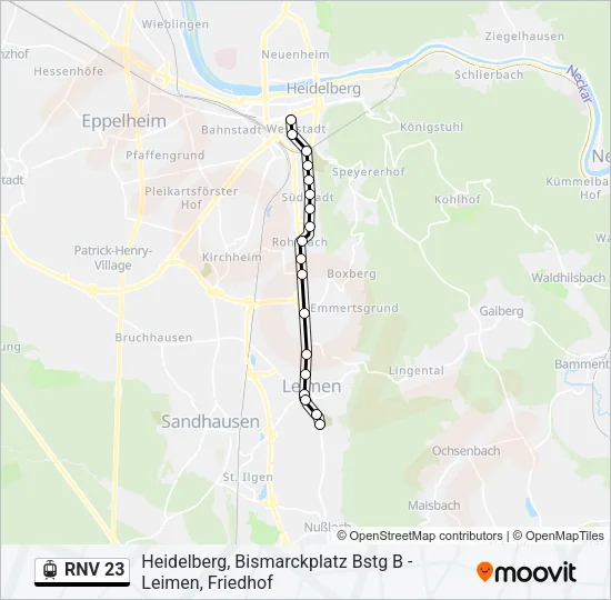 RNV 23 Light Rail Line Map