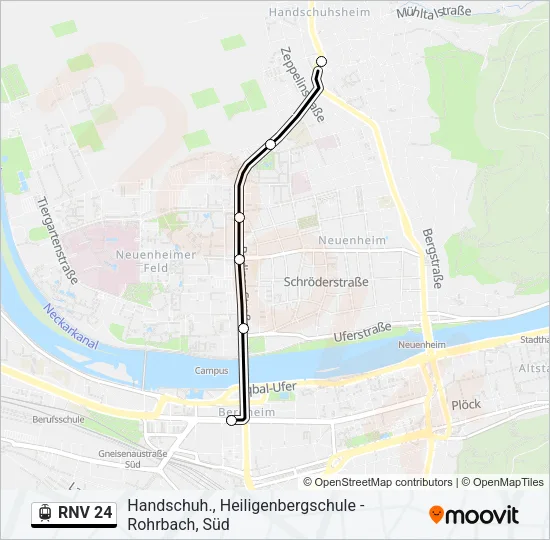 RNV 24 Straßenbahn Line Map