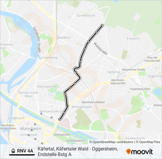 Трамвай RNV 4A: карта маршрута