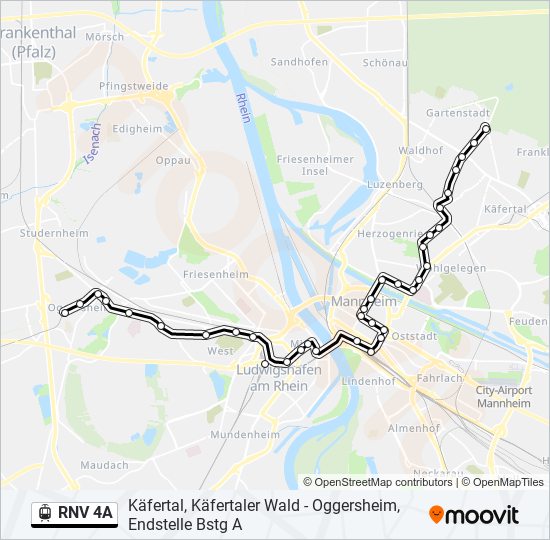 Трамвай RNV 4A: карта маршрута