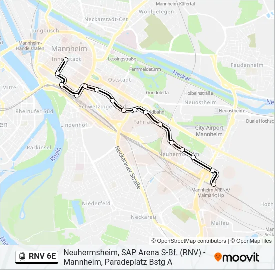RNV 6E Light Rail Line Map