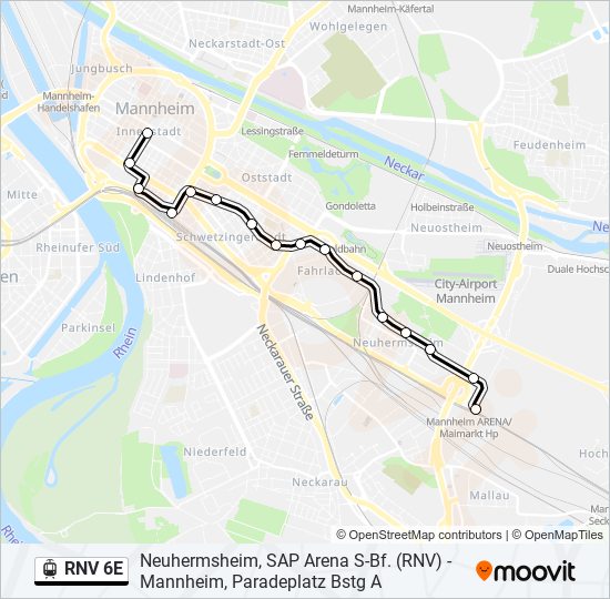 Трамвай RNV 6E: карта маршрута