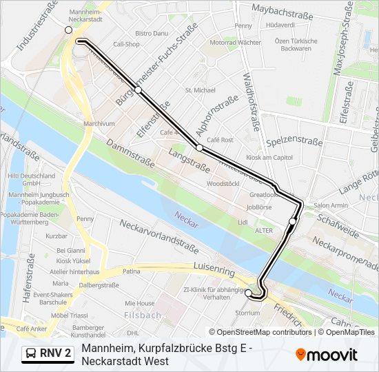 Автобус RNV 2: карта маршрута