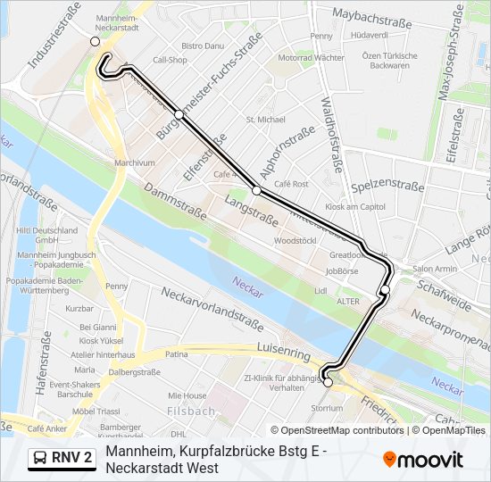 Автобус RNV 2: карта маршрута