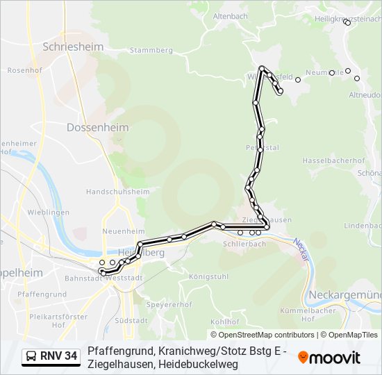 rnv 34 Route Fahrpläne, Haltestellen & Karten Heidelberg