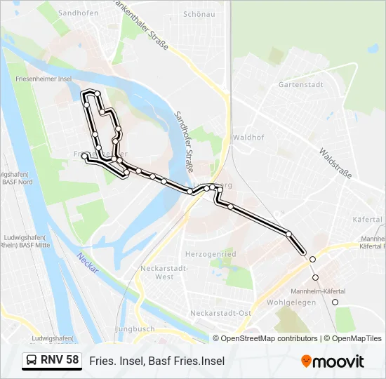 RNV 58 Bus Line Map