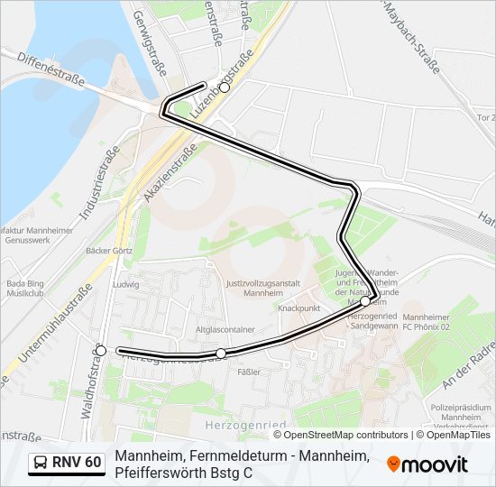 Автобус RNV 60: карта маршрута