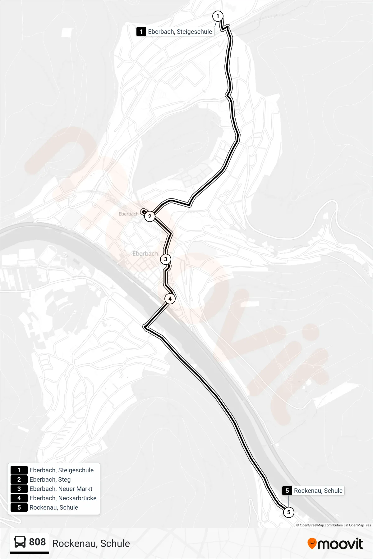 808 bus Line (Rockenau, Schule) route and stops on a map