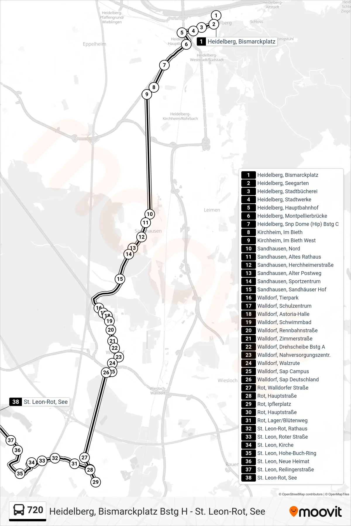 720 bus Line (St. Leon-Rot, See) route and stops on a map