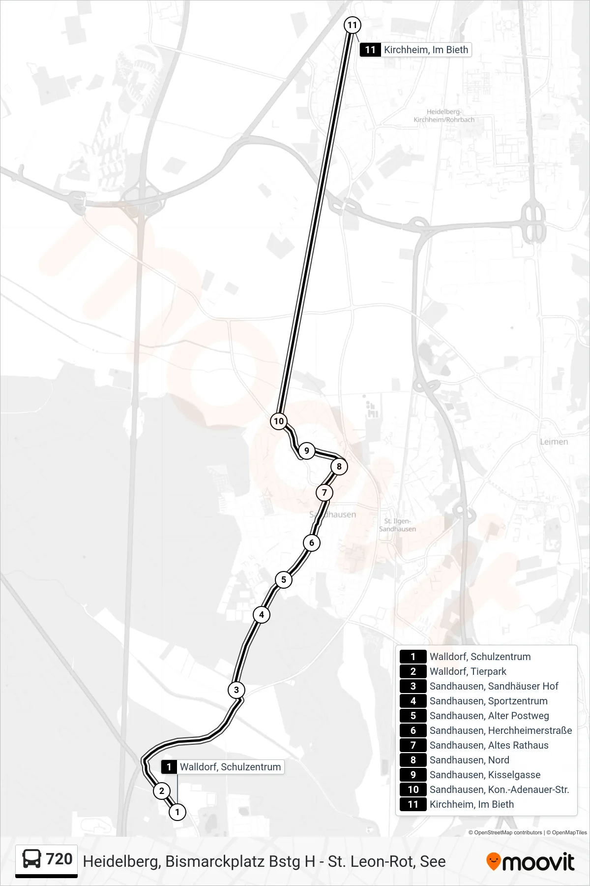720 bus Line (Kirchheim, Im Bieth) route and stops on a map