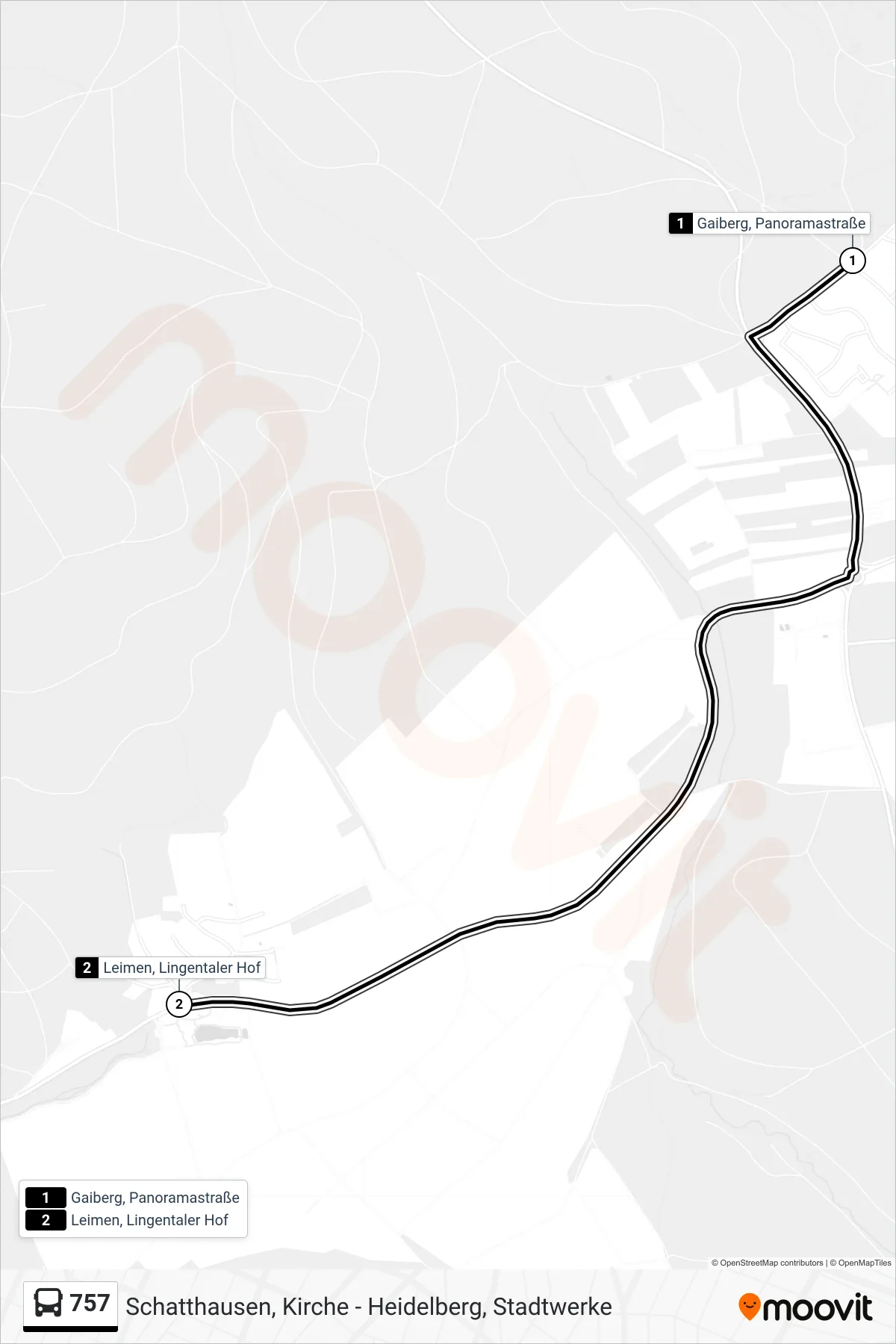 757 bus Line (Leimen, Lingentaler Hof) route and stops on a map