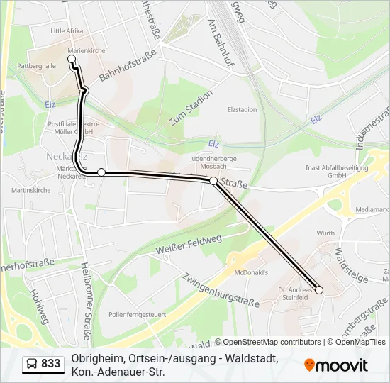 833 Bus Line Map