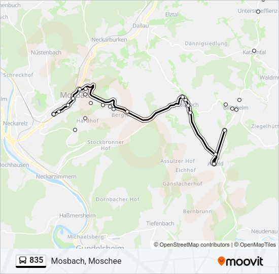 Автобус 835: карта маршрута