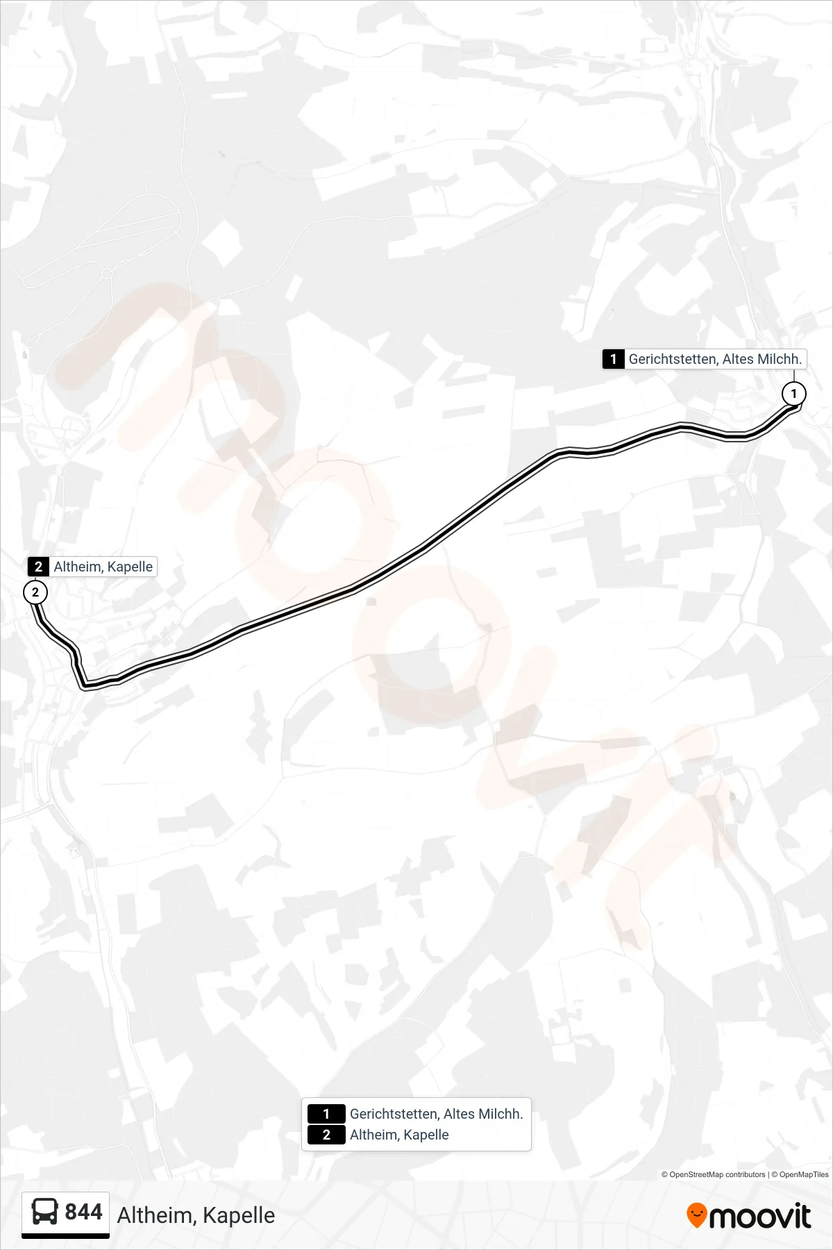 844 bus Line (Altheim, Kapelle) route and stops on a map