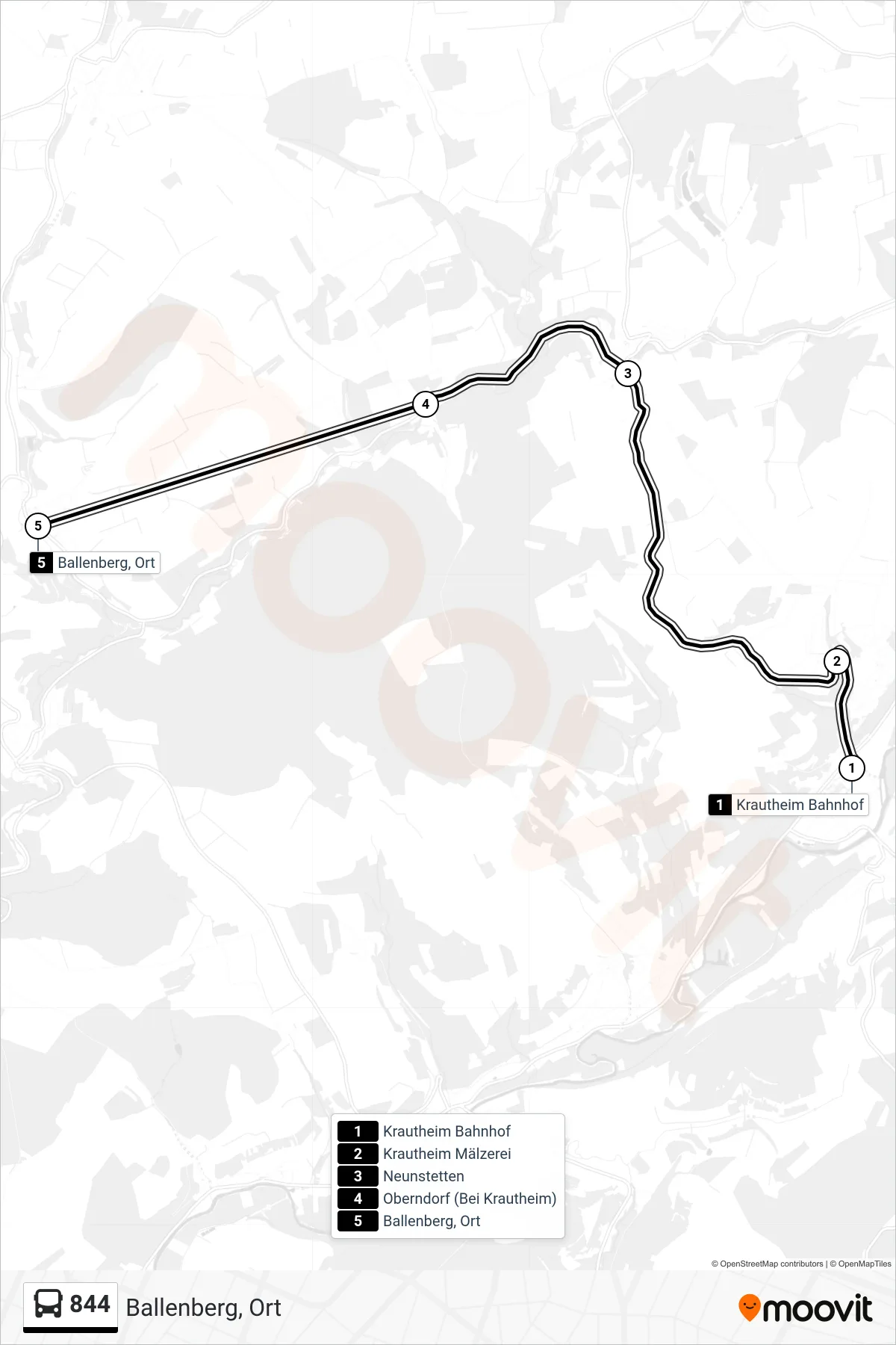844 bus Line (Ballenberg, Ort) route and stops on a map
