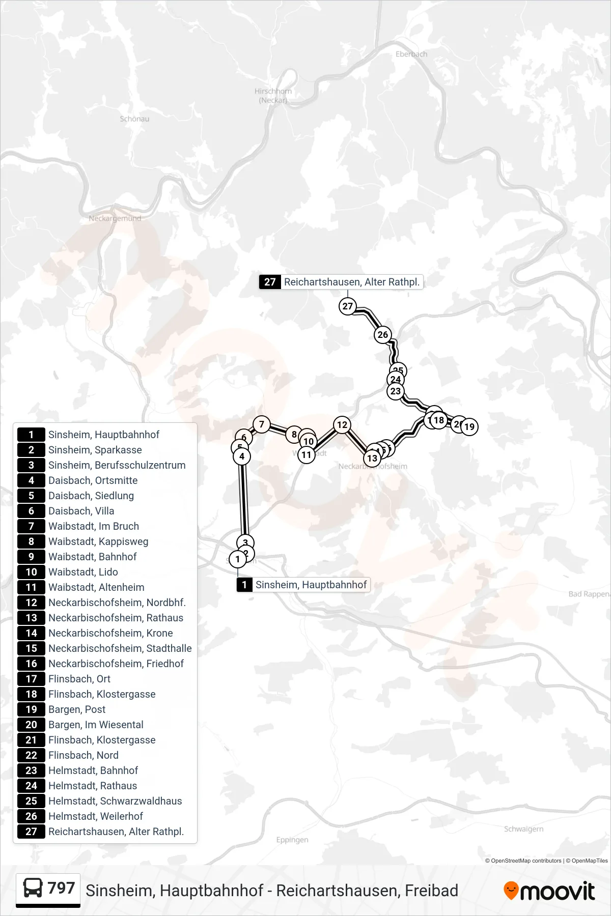 797 bus Line (Reichartshausen, Alter Rathpl.) route and stops on a map