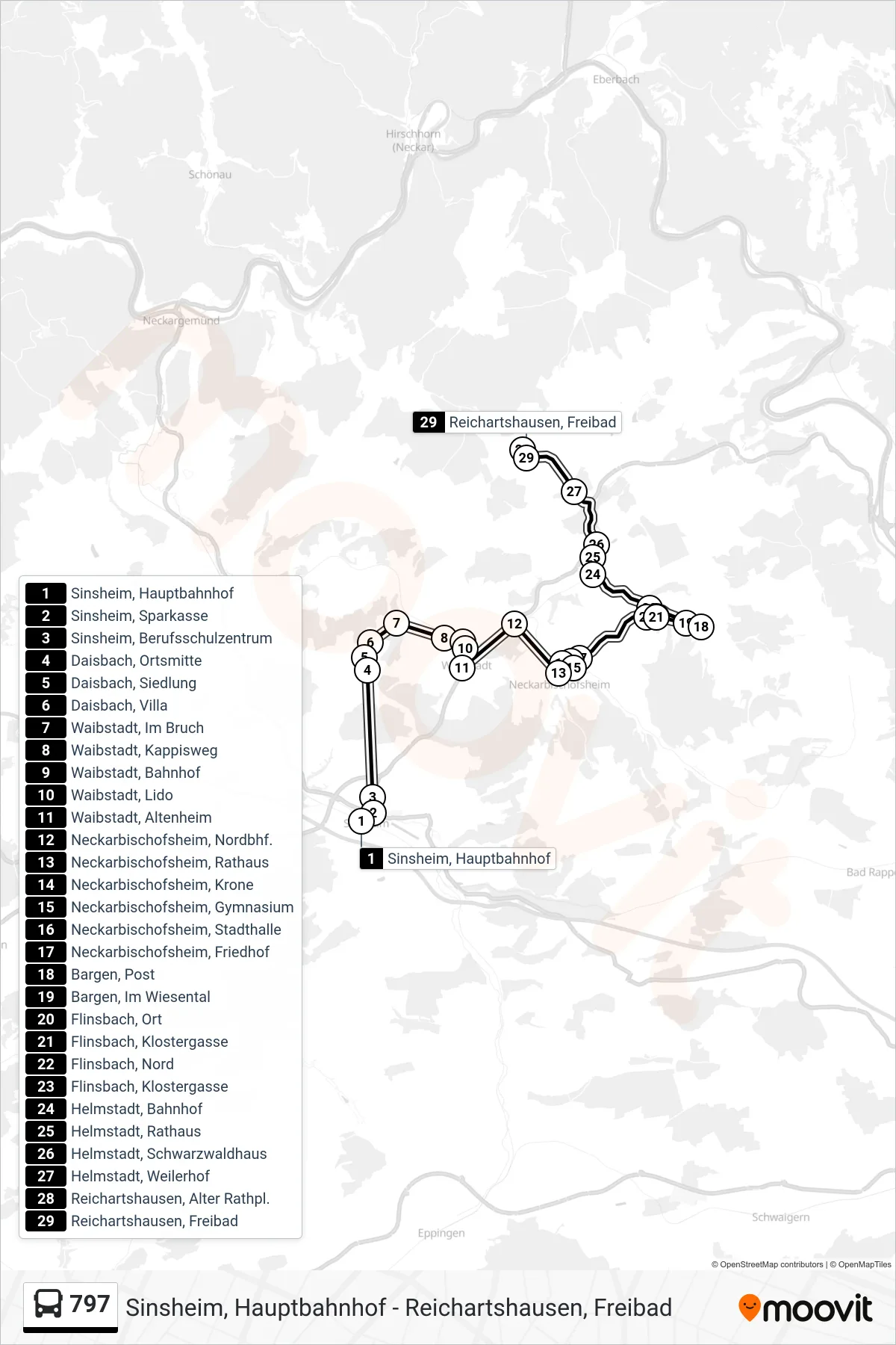 797 bus Line (Reichartshausen, Freibad) route and stops on a map