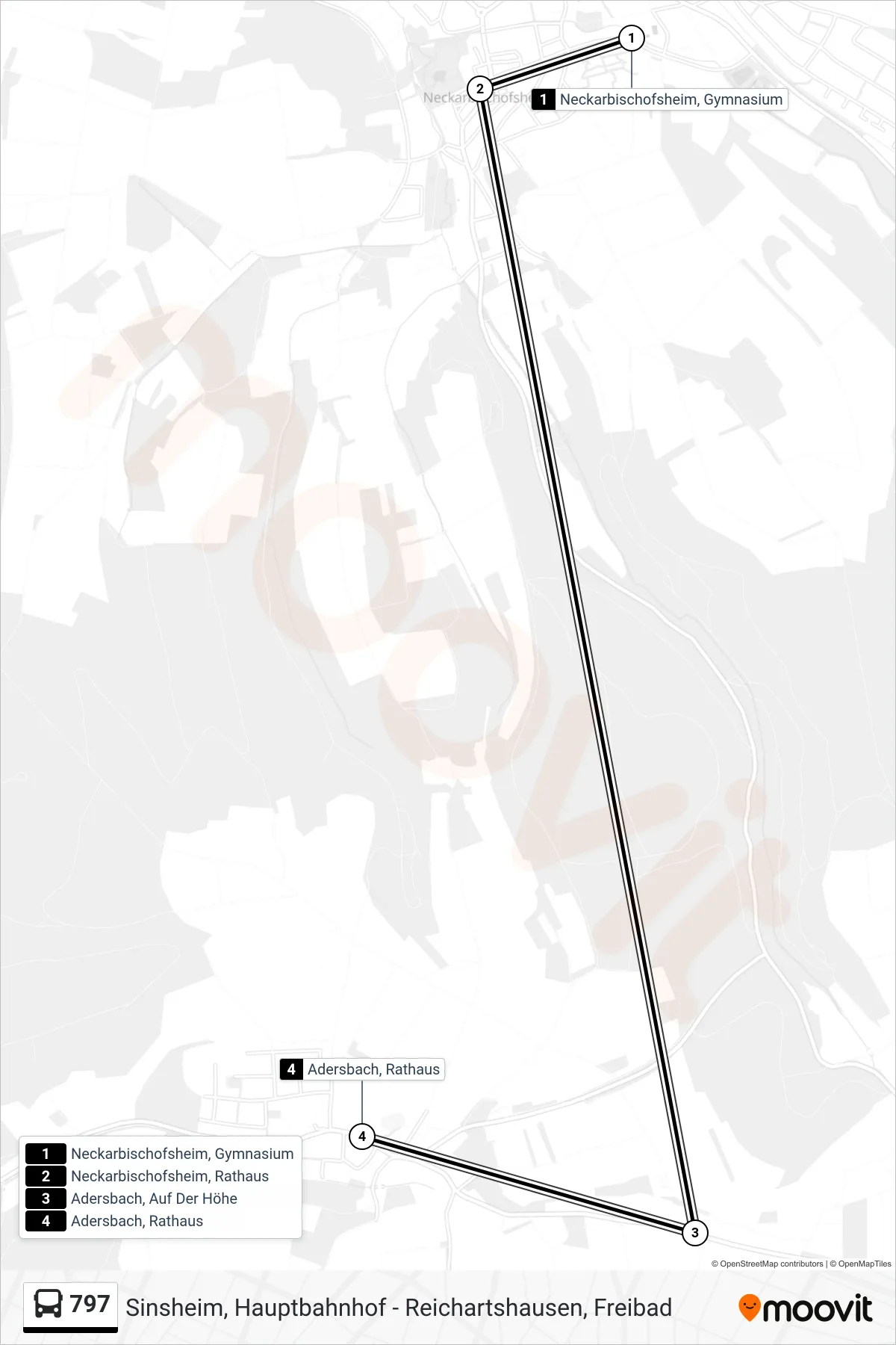 797 bus Line (Adersbach, Rathaus) route and stops on a map
