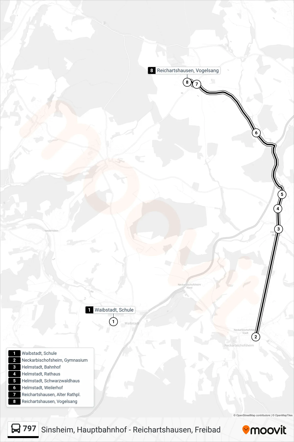 797 bus Line (Reichartshausen, Vogelsang) route and stops on a map