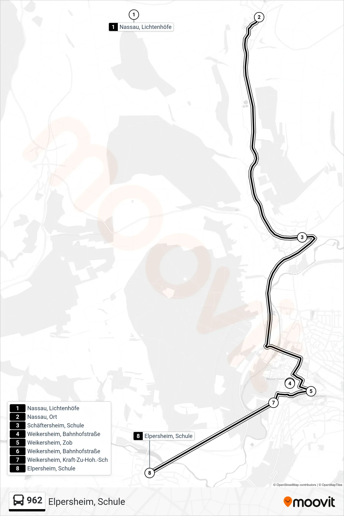 962 bus Line (Elpersheim, Schule) route and stops on a map