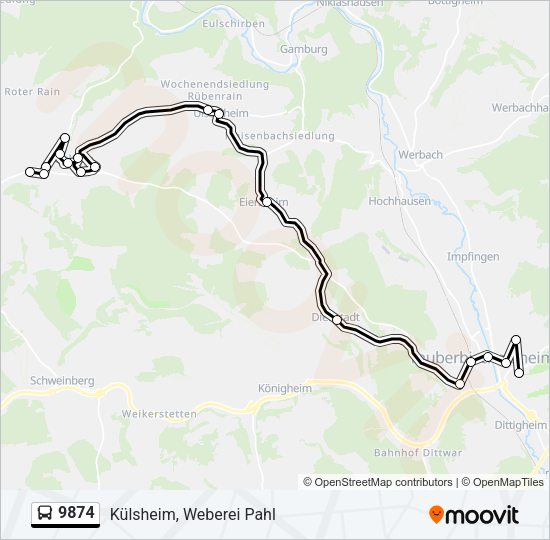 Автобус 9874: карта маршрута