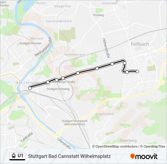 u1 Route: Fahrpläne, Haltestellen & Karten - Stuttgart Bad Cannstatt ...