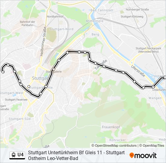 Трамвай U4: карта маршрута