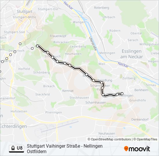 Трамвай U8: карта маршрута