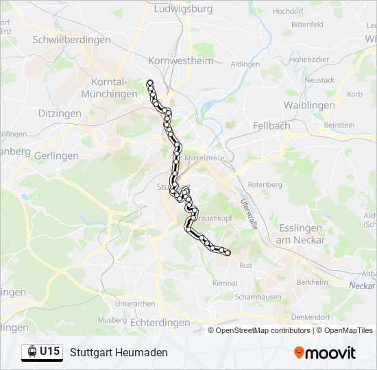 Трамвай U15: карта маршрута