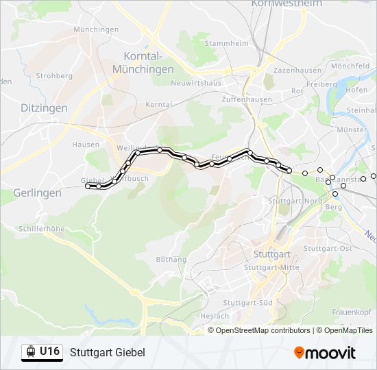 Трамвай U16: карта маршрута
