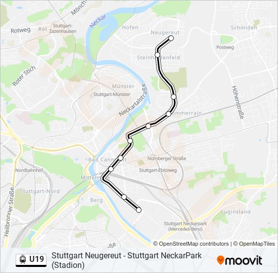 Straßenbahnlinie U19 Karte