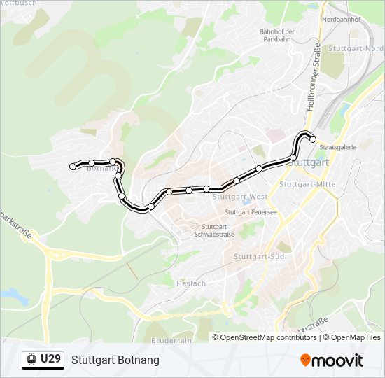 Трамвай U29: карта маршрута
