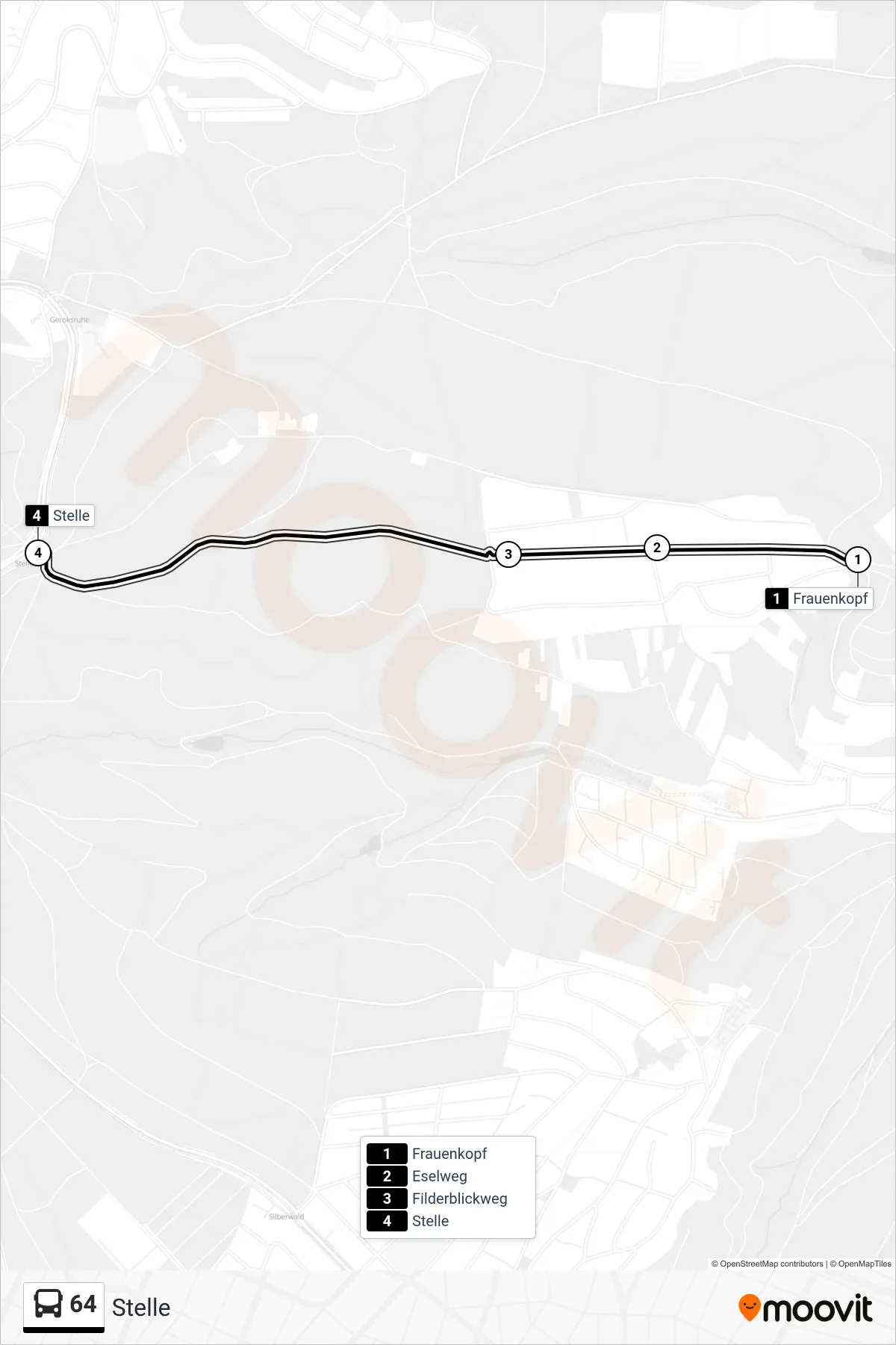 Linie 64 (Tram) Richtung Stelle: Route und Haltestellen auf der Karte