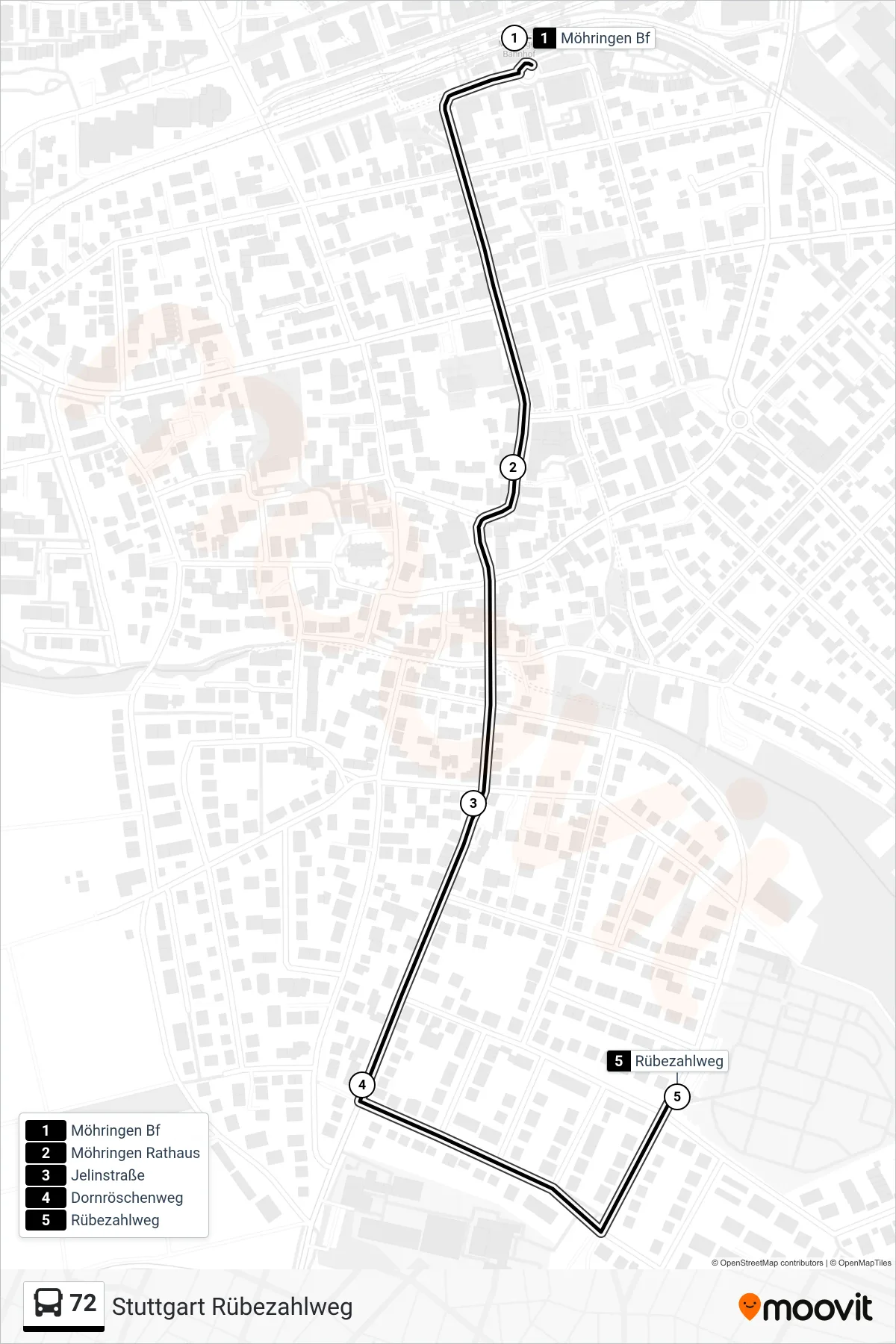 Linie 72 (Tram) Richtung Stuttgart Rübezahlweg: Route und Haltestellen auf der Karte