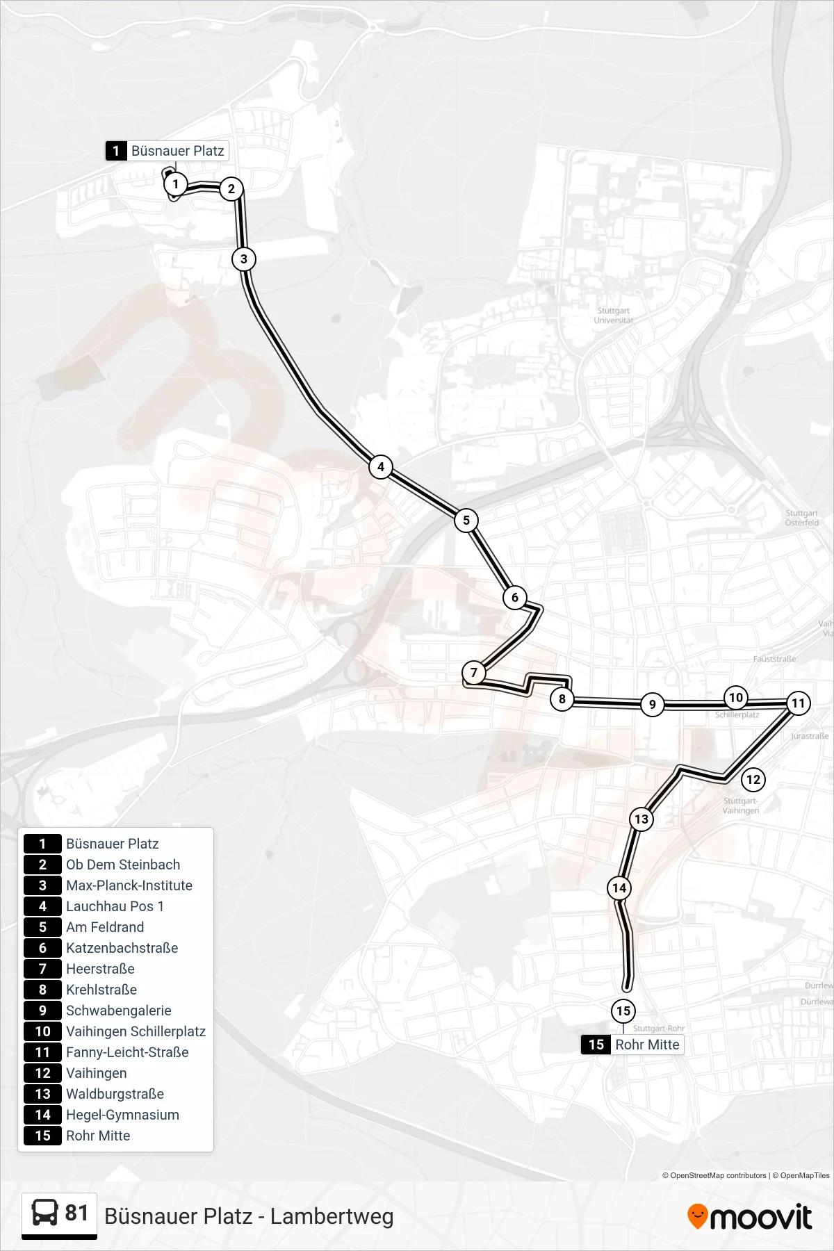 Linie 81 (Tram) Richtung Rohr Mitte: Route und Haltestellen auf der Karte