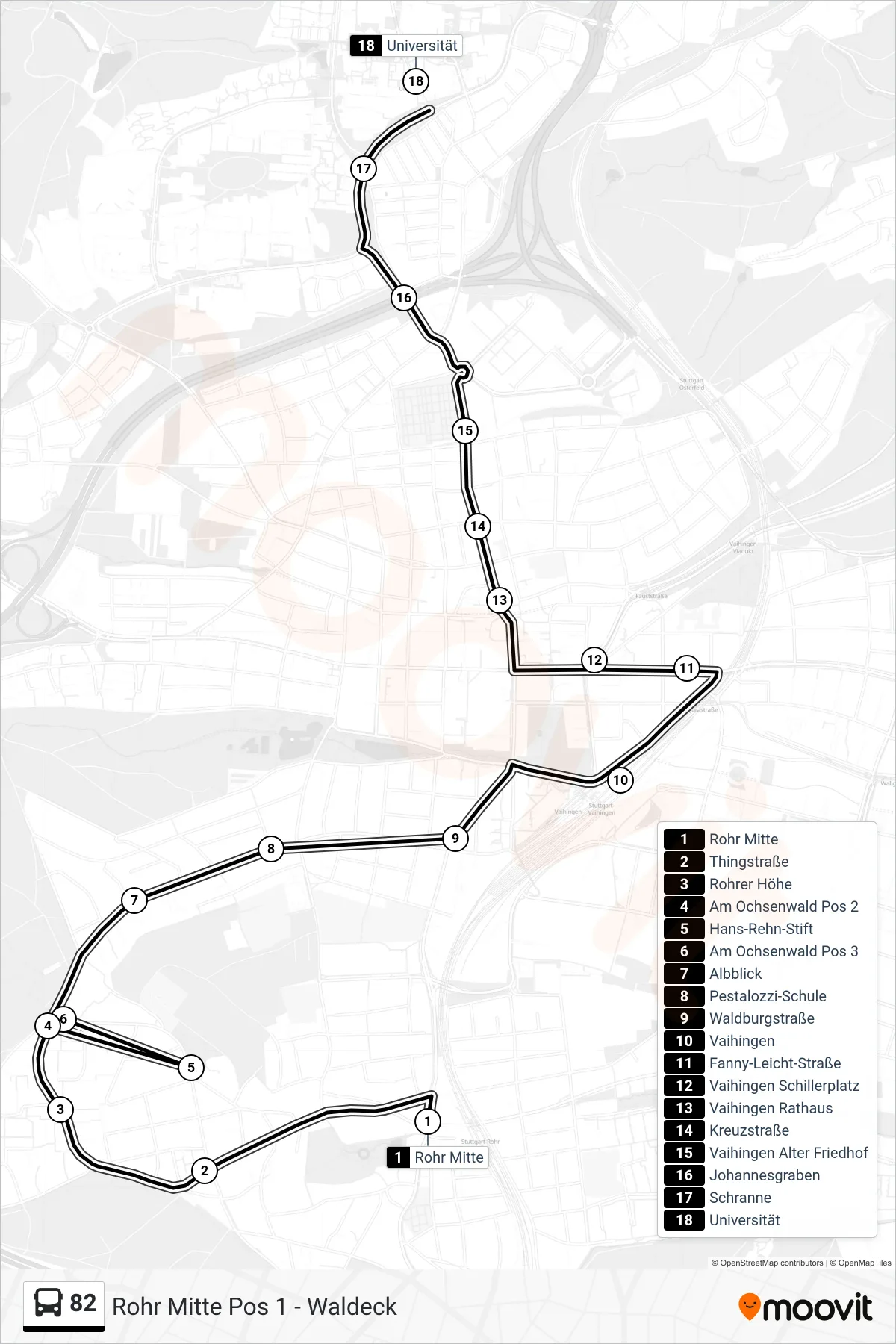 Linie 82 (Tram) Richtung Universität: Route und Haltestellen auf der Karte