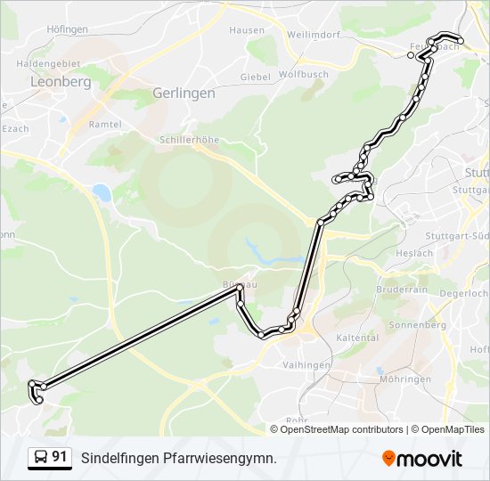 Автобус 91: карта маршрута