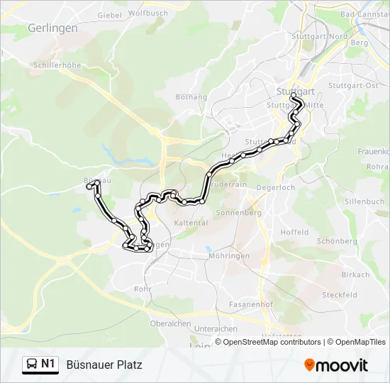 N1 Bus Line Map