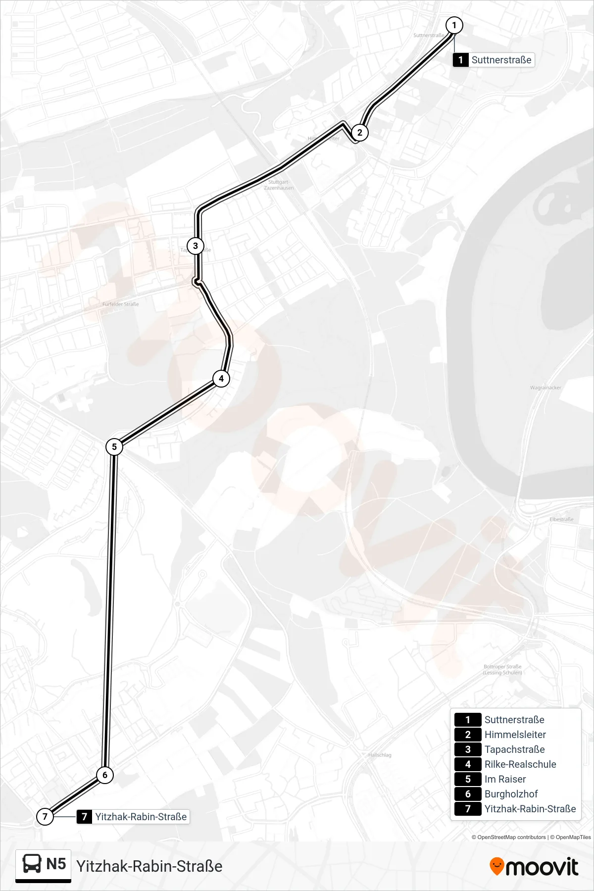 Linie N5 (Tram) Richtung Yitzhak-Rabin-Straße: Route und Haltestellen auf der Karte